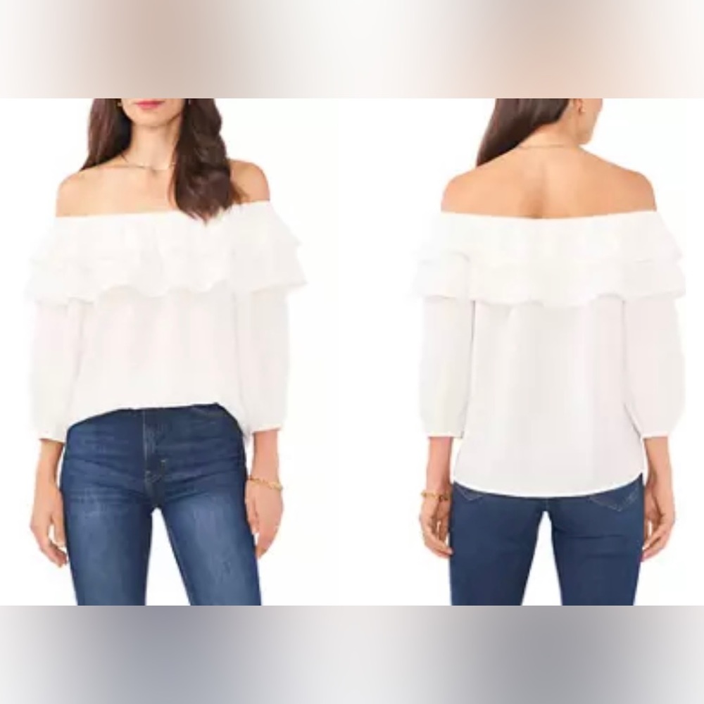 VINCE CAMUTO Off The Shoulder Ruffle Top Ivory Small